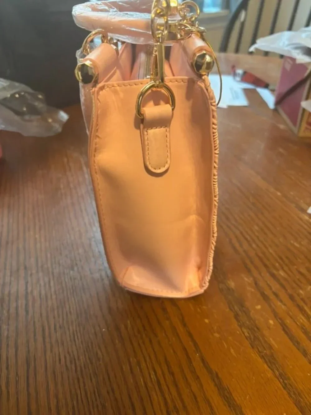 bebe Pink Quilted Textured Top-Handle Crossbody Bag with Gold Hardware